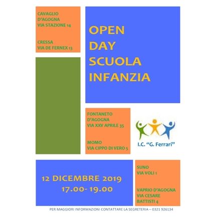 A.S. 2019/2020: Open Day Scuola d'infanzia - 12 dicembre 2019
